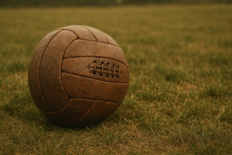 Bola de futebol vintage de couro em campo de grama