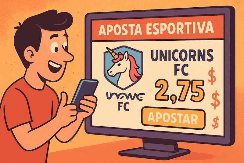 ilustração de homem apostando em time de futebol pelo celular para apostas esportivas