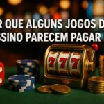 Máquina caça-níquel com moedas e fichas de cassino ao fundo